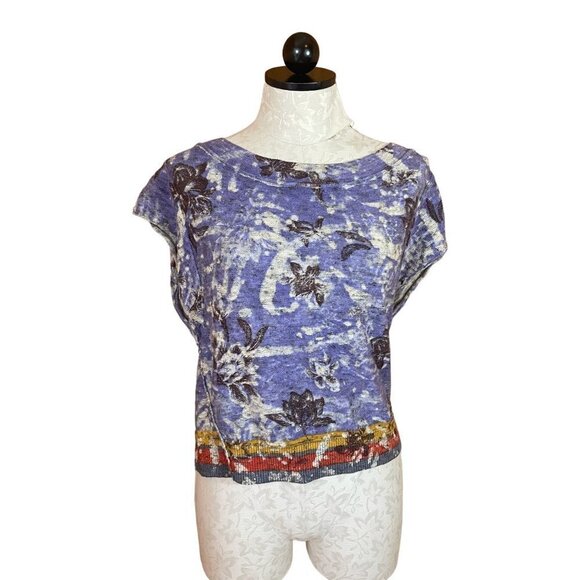 Pilcro & The Letterpress Pullover Top Short Sleeve Floral Purple Sz XS - Picture 1 of 8